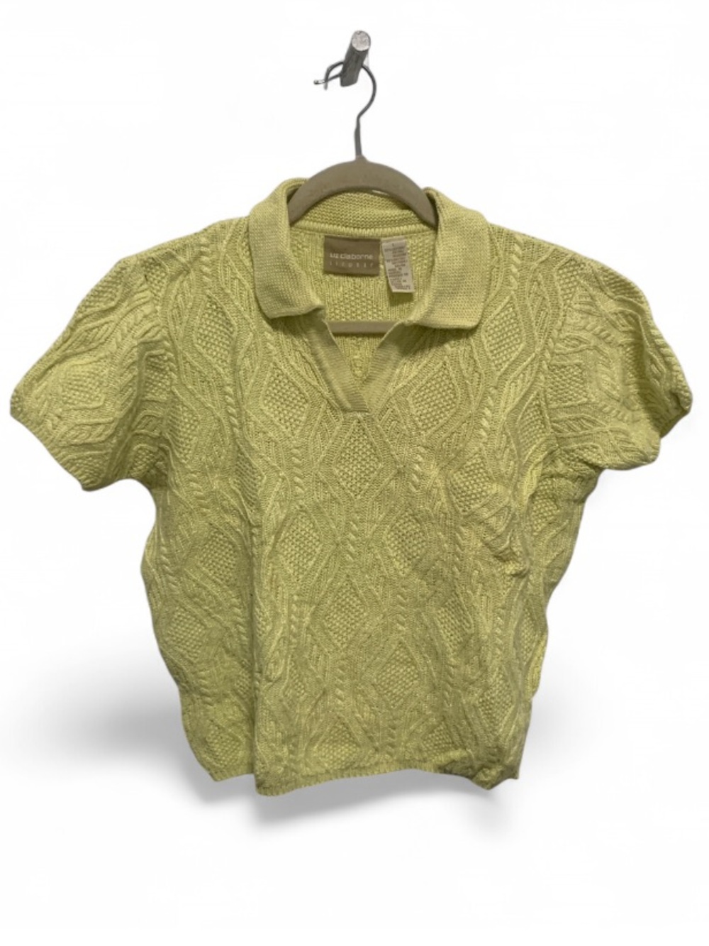 Vintage Liz Claiborne Yellow Knit Polo Short Sleeve Sweater Top